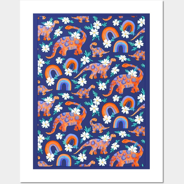 Little Dotty Dinos with Rainbows and Flowers Wall Art by micklyn